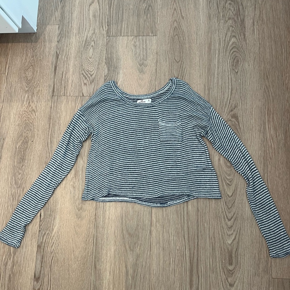 Blue and white striped lightweight sweater